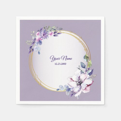 Purple Pink Floral Watercolor Gold Wedding Party 