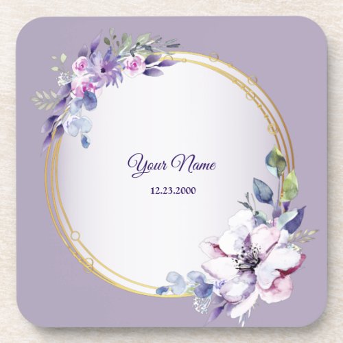 Purple Pink Floral Watercolor Golden Wedding