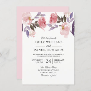 Purple Pink Floral Watercolor Wedding Invite