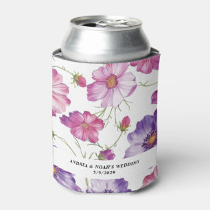 Purple Pink Floral Wedding Can Cooler
