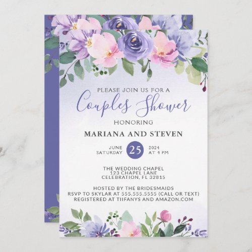 Purple Pink Floral Wedding Couples Shower Invitation