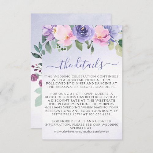 Purple Pink Floral Wedding Enclosure Card