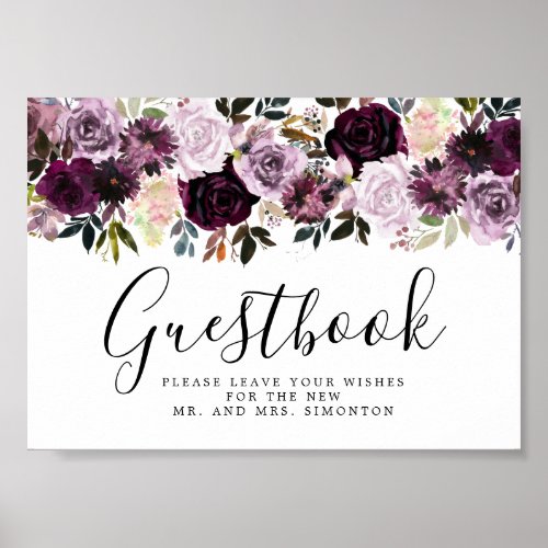 Purple Pink Floral Wedding Guestbook Sign