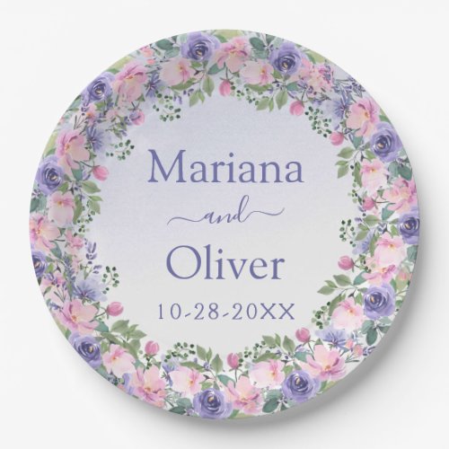 Purple Pink Floral Wedding Paper Plates