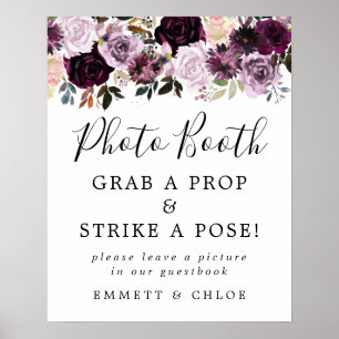 Purple Pink Floral Wedding Photo Booth Sign