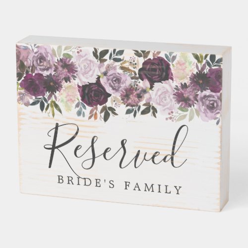 Purple Pink Floral Wedding Reserved Wooden Box Sign