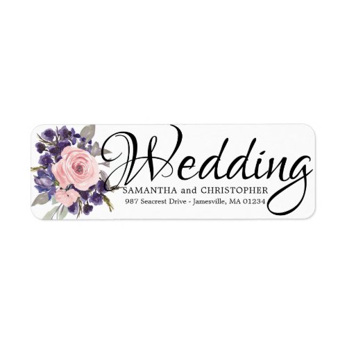 Purple Pink Floral Wedding Return Address Labels