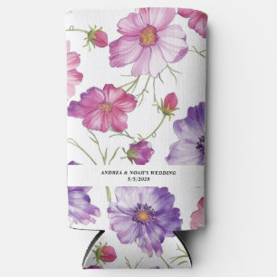Purple Pink Floral Wedding Seltzer Can Cooler