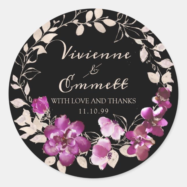 Purple Pink Floral Wedding Thank You Favor Seal (Front)