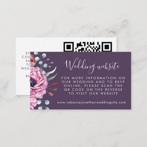 Purple Pink Floral Wedding Website RSVP QR Card