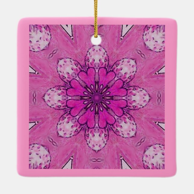 PURPLE PINK FLORAL WITH HEART FLOWER PETALS CERAMIC ORNAMENT (Back)