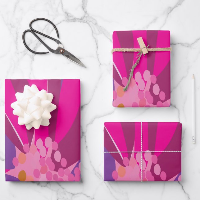 Purple Pink Floral  Wrapping Paper Sheets (Front)