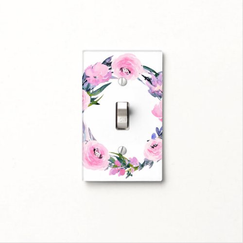 Purple Pink Floral Wreath Watercolor Elegant Chic Light Switch Cover