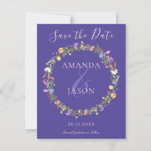 Purple Pink Floral Wreath wildflower Wedding Announcement