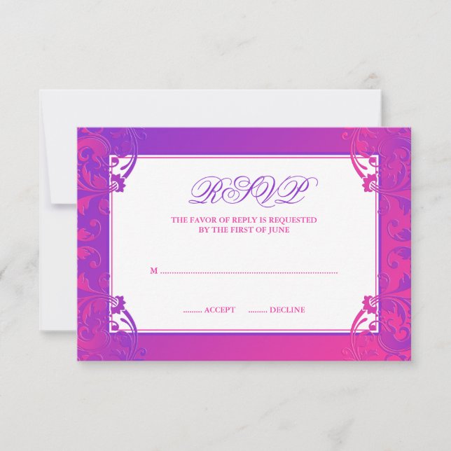 Purple Pink Flourish Bat Mitzvah RSVP Card (Front)
