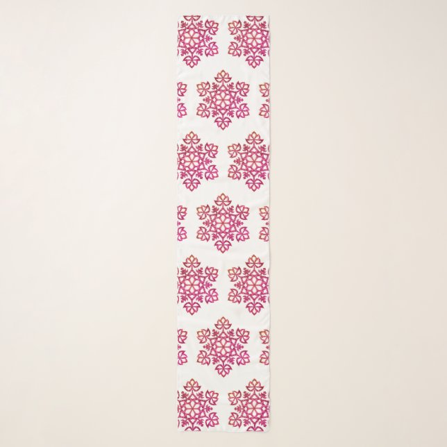 Purple Pink Flourish Mandala Pattern Chiffon Scarf (Front)