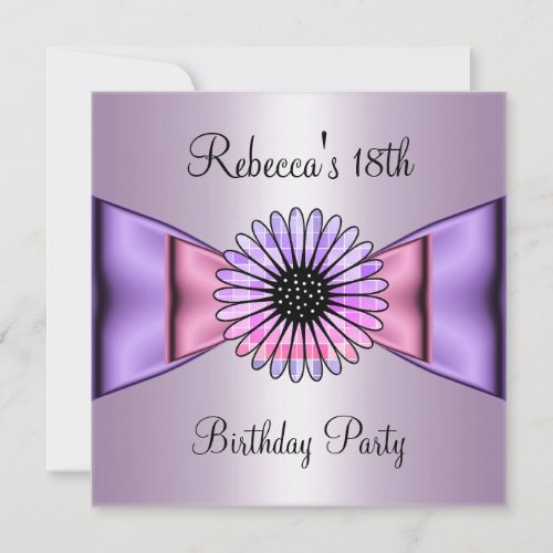 Purple Pink Flower Bow 18th Birthday Party Invitation