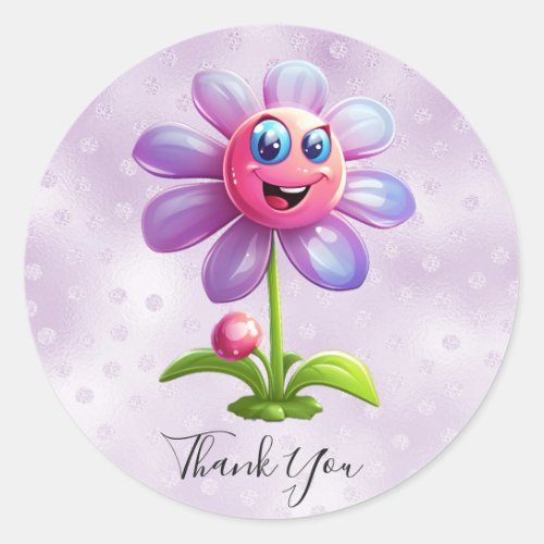 Purple Pink Flower Thank You Sticker