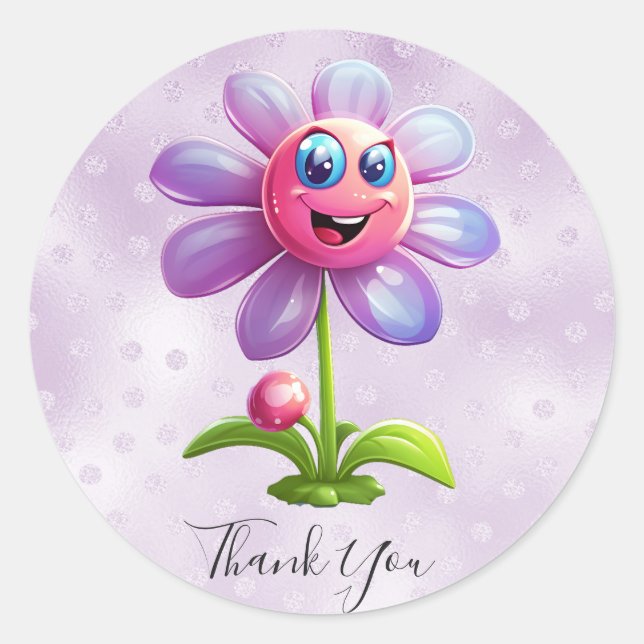 Purple Pink Flower Thank You Sticker (Front)