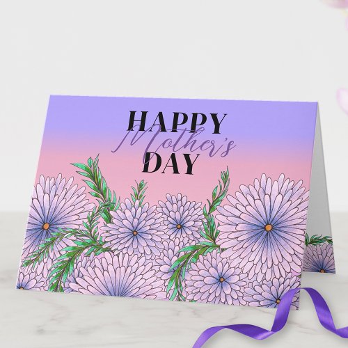 Purple Pink Flowers and Green Leaves Mothers Day Card