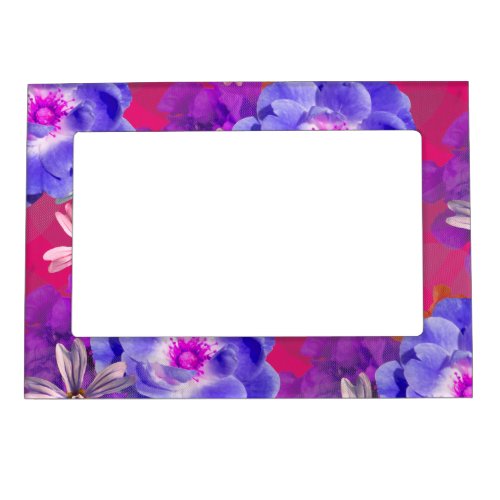Purple Pink Flowers Boho Floral Cute Cool Girly Magnetic Frame