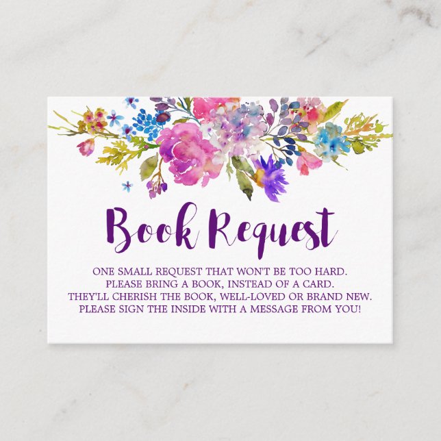 Purple Pink Flowers Book Request Invitation Insert (Front)