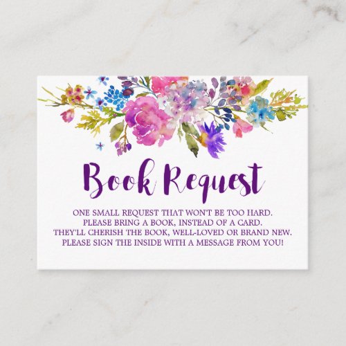 Purple Pink Flowers Book Request Invitation Insert