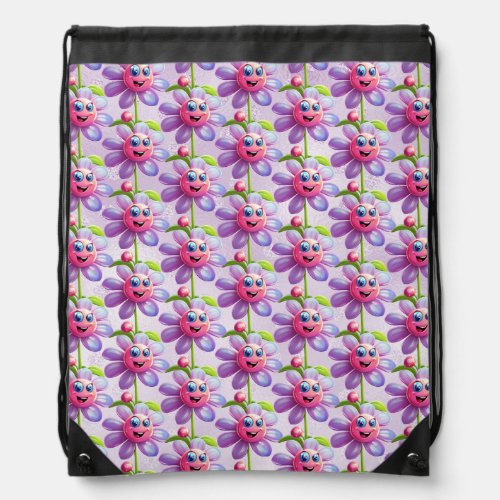 Purple Pink Flowers Drawstring Backpack