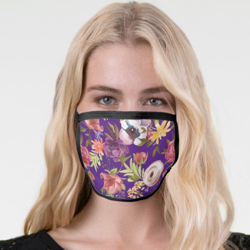 Purple Pink Flowers Floral Womens Pretty Fashion Face Mask