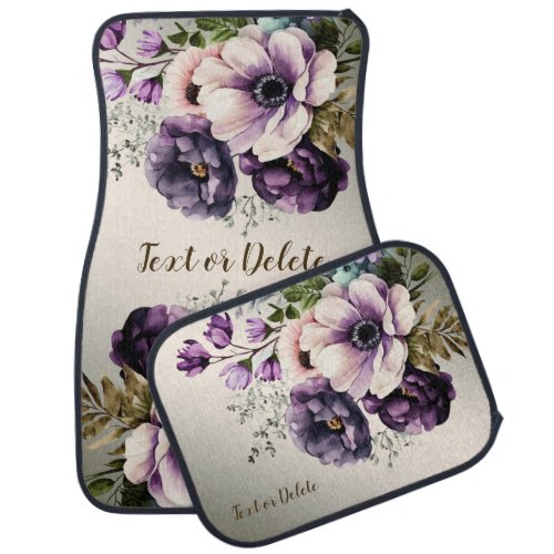 Purple Pink Flowers Golden Elegant Car Floor Mat