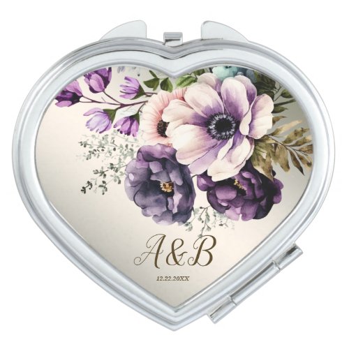 Purple Pink Flowers Golden Elegant Compact Mirror