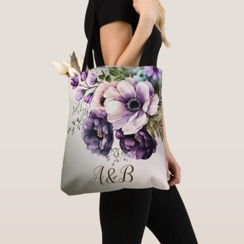 Purple Pink Flowers Golden Elegant Tote Bag