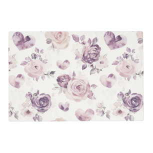 Purple Pink Flowers & Hearts Placemat
