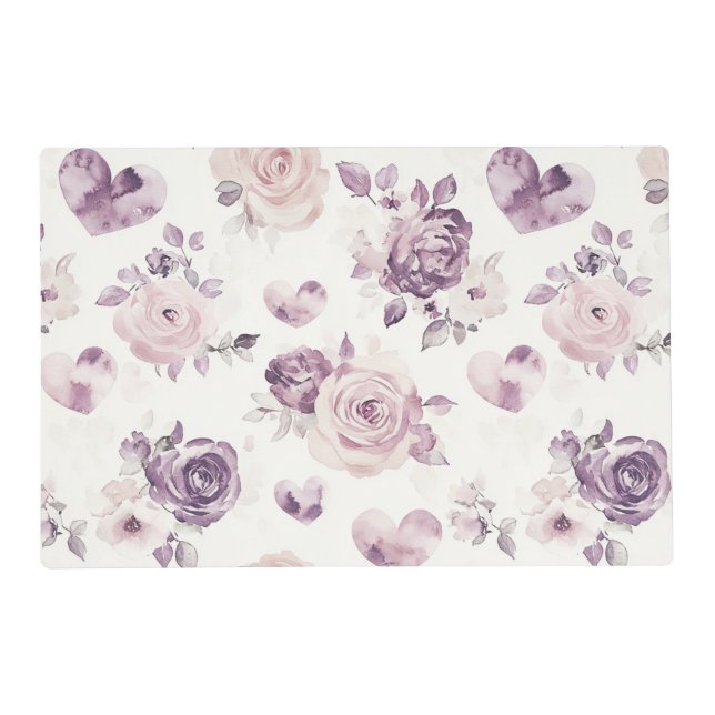 Purple Pink Flowers & Hearts   Placemat (Front)