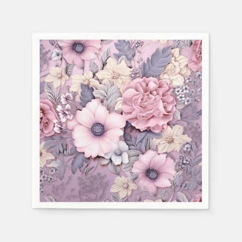 Purple Pink Flowers Napkins