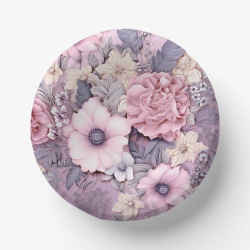 Purple Pink Flowers Paper Bowl