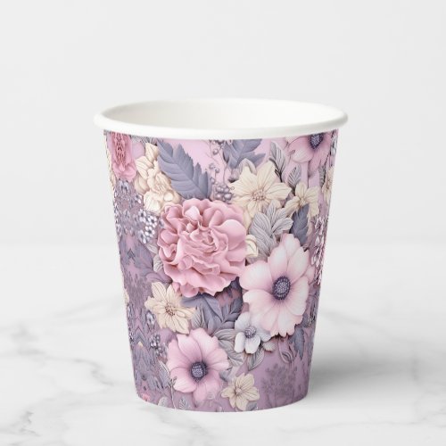 Purple Pink Flowers Paper Cups
