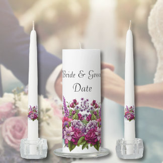 Purple Pink Flowers Unity Wedding Candle
