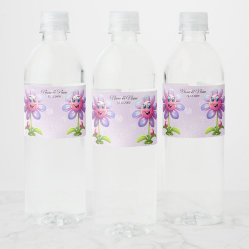 Purple Pink Flowers Water Bottle Label