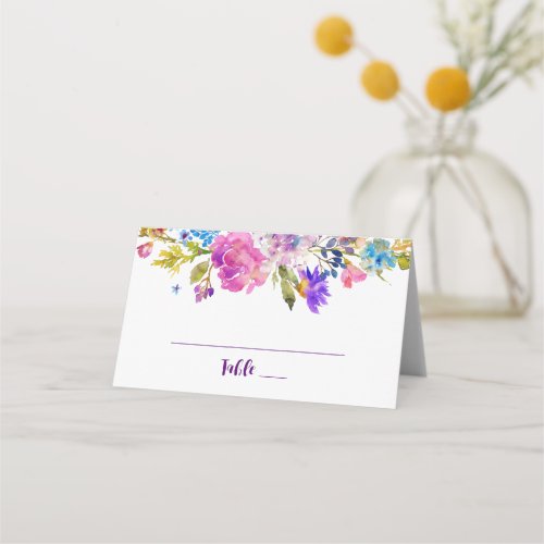 Purple  Pink Flowers Wedding Place Card