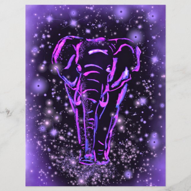 Purple Pink Flyer Elephant Walking At Starry Night (Front)