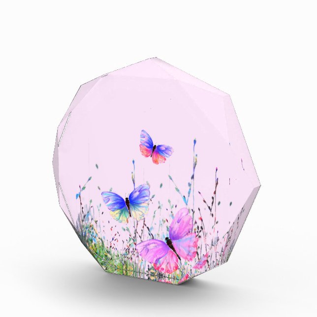 Purple Pink Flying Butterflies Acrylic Award (Right)