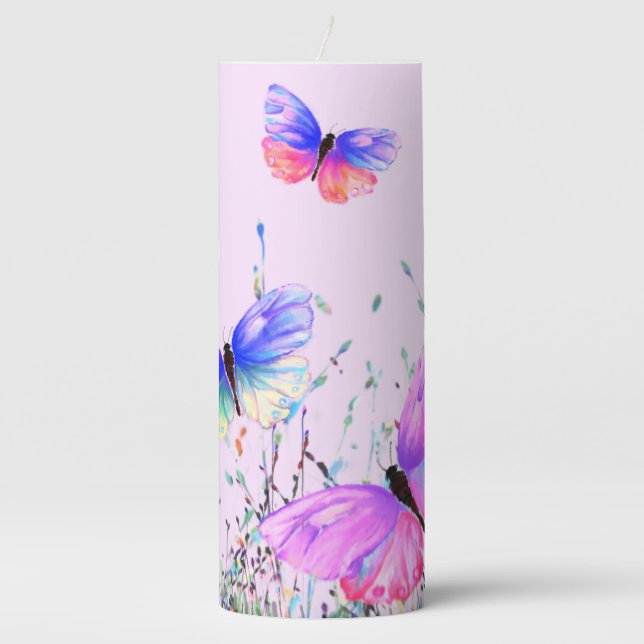 Purple Pink Flying Butterflies Candle (Front)