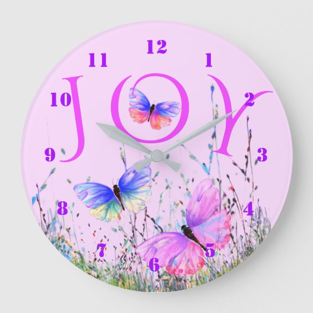 Purple Pink Flying Butterflies Clock - Spring Joy (Front)