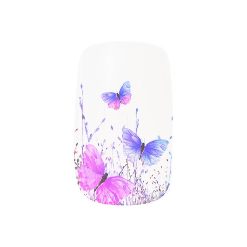 Purple Pink Flying Butterflies Nail Art