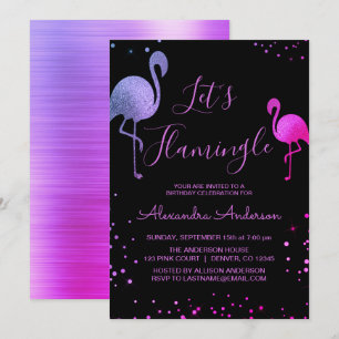Purple Pink Foil Let's Flamingle - Flamingo Invitation