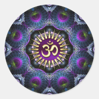 Purple Pink Fractals OM Shield Art Classic Round Sticker