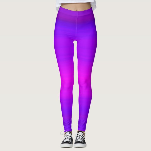 Purple Pink Fuchsia Abstract Stripes Leggings (Front)