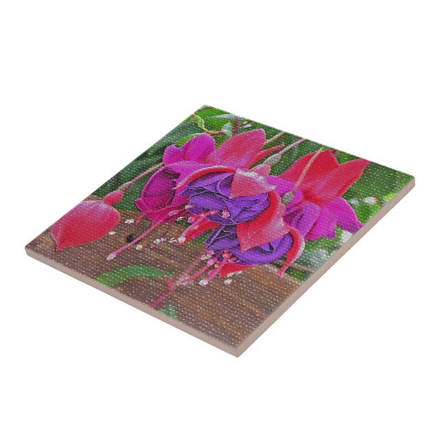 PURPLE & PINK FUCHSIA CERAMIC TILE/TRIVET TILE (Side)