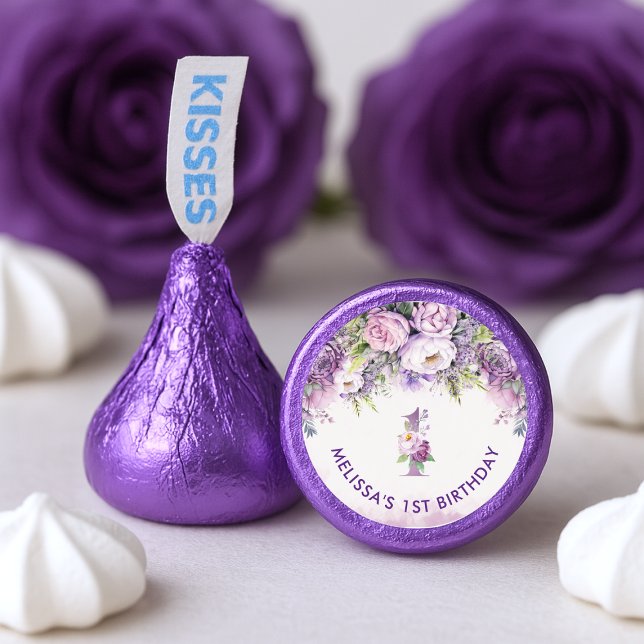 Purple & Pink Garden Flowers 1st Birthday Hershey®'s Kisses® (Purple & Pink Garden Flowers 1st Birthday Hershey®'s Kisses®)